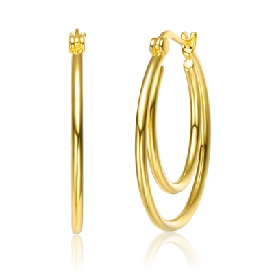 Shop Rachel Glauber 14k Gold Plated Cubic Zirconia Double Hoop Earrings In Gold-tone