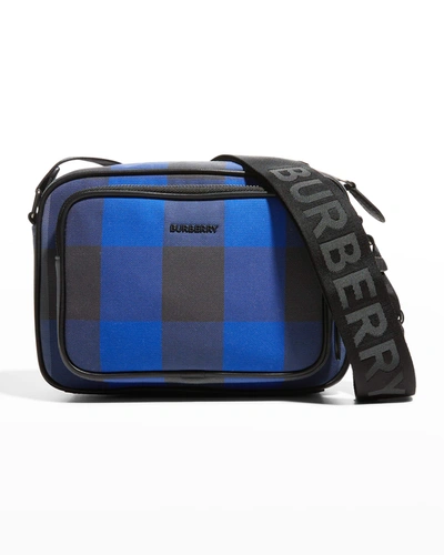 Shop Burberry Men's Paddy Check Crossbody Bag In Oceanic Blue