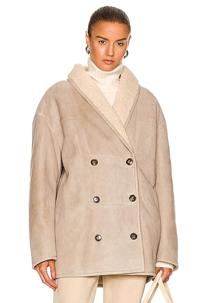 Shop Loulou Studio Cebu Coat In Taupe & Ivory