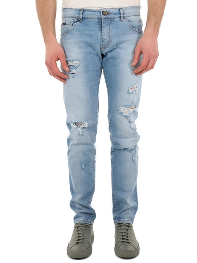 Shop Dolce & Gabbana Distressed Skinny Jeans In Blue