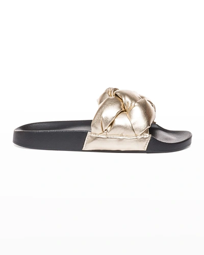 Shop Bernardo Rylee Braided Metallic Slide Sandals In Light Gold