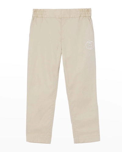 Shop Burberry Boy's Leonard Tb Embossed Chino Pants In Soft Fawn