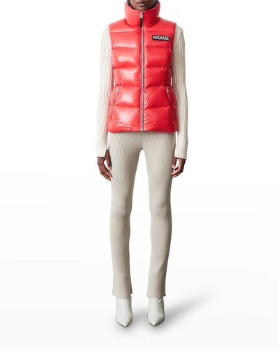 Shop Mackage Chaya Puffer Vest With Hood In Punch