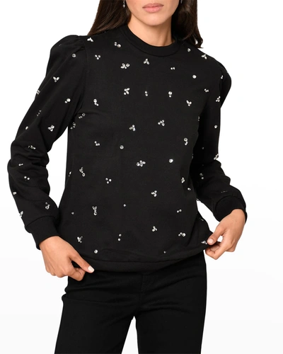 Shop Nicole Miller Constellation Beaded French Terry Sweatshirt In Black