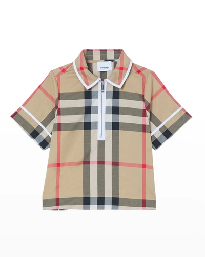 Shop Burberry Girl's Thalia Vintage Check Collared Shirt In Archive Beige Ip