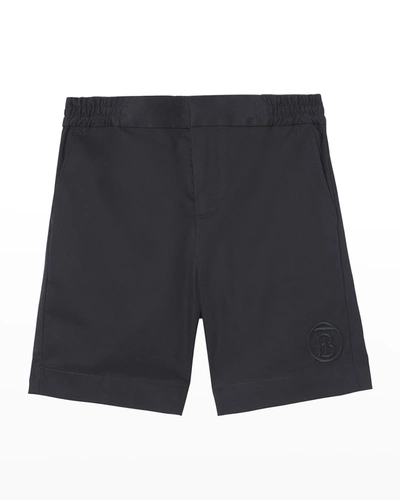 Shop Burberry Boy's Leonard Tb Embroidered Chino Shorts In Black
