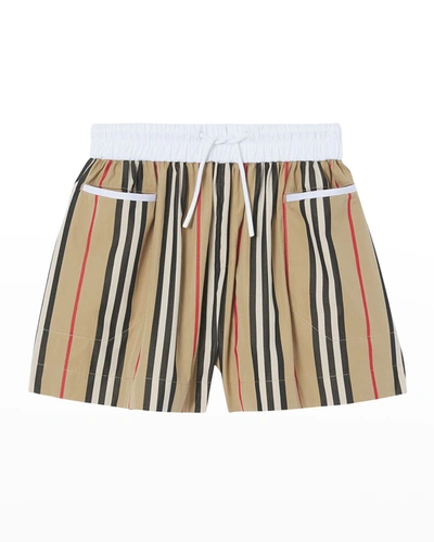 Shop Burberry Girl's Sybil Icon Stripe Drawstring Shorts In Archive Beige Ip