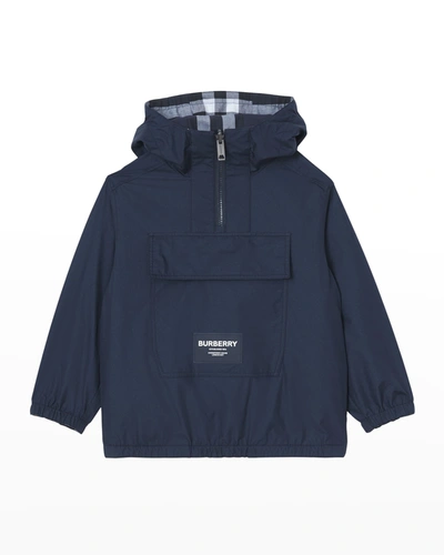 Shop Burberry Boy's Ralph Check Reversible Popover Jacket In Midnight