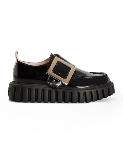 Shop Roger Vivier Viv Creepers Patent Monk Loafers In Black