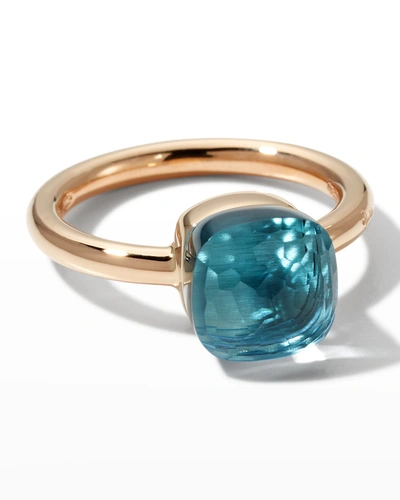 Shop Pomellato 18k White Gold And Rose Gold Nudo Petit Ring With Sky Blue Topaz