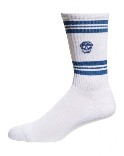 Shop Alexander Mcqueen Men's Striped Skull Crew Socks In Misc White