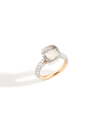Shop Pomellato 18k Rose Gold And White Gold Nudo Ring With White Topaz And Diamonds