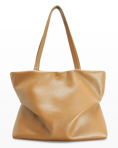 Shop Chloé Judy Calfskin Tote Bag In 275 Soft Tan