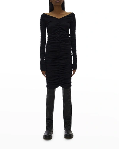 Shop Helmut Lang Ruched V-neck Dress In Black