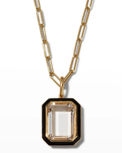 Shop Goshwara 18k Yellow Gold Queen Emerald-cut Rock Crystal And Black Enamel Pendant