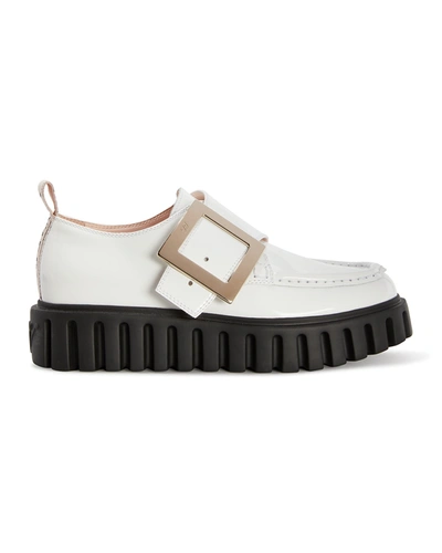 Shop Roger Vivier Viv Creepers Patent Monk Loafers In White