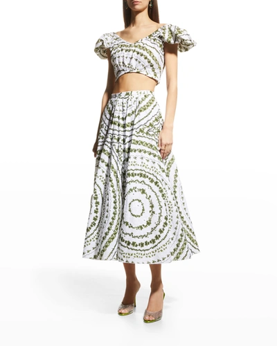 Shop Giambattista Valli Floral-print Eyelet Midi Skirt In White Green