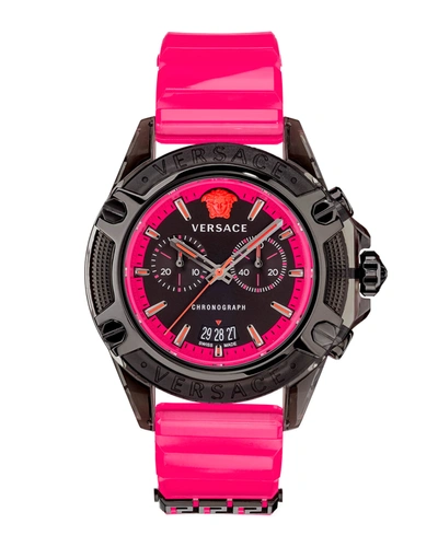 Shop Versace Men's 44mm Icon Active Silicone Watch In Pink