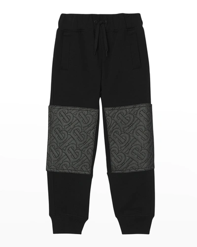 Shop Burberry Boy's Timmy Tb Quilted Jogger Pants In Black