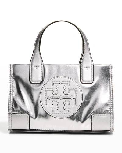 Shop Tory Burch Ella Metallic Micro Tote Crossbody Bag In Silver