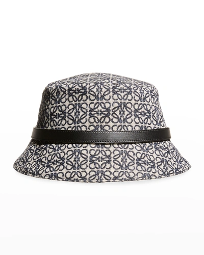 Shop Loewe Allover Anagram Jacquard Bucket Hat In Navy Black