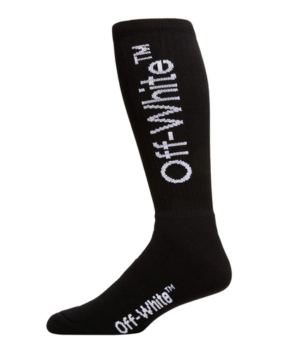 Shop Off-white Men's Arrows Mid-length Socks In 1001 Black White