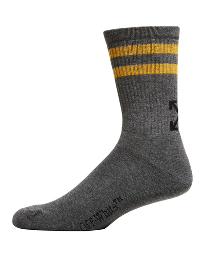 Shop Off-white Men's Arrow Striped Socks In 0922 Grey Bright