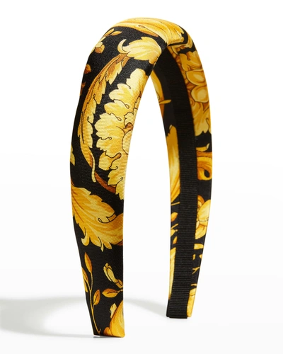 Shop Versace Barocco-print Headband In A7900 Gold Print