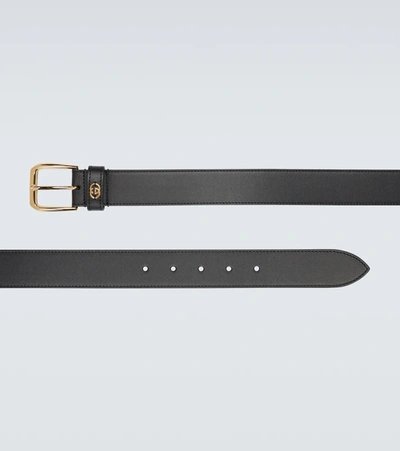 Gucci Gg-logo Leather Belt In Black
