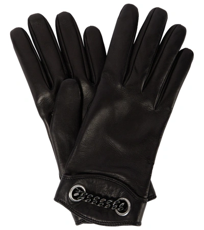 Shop Saint Laurent Chain-detail Leather Gloves In Black/silver