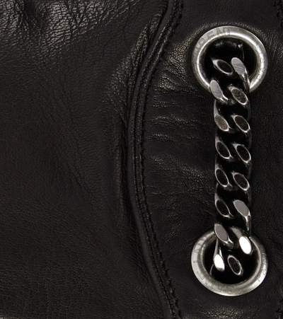 Shop Saint Laurent Chain-detail Leather Gloves In Black/silver