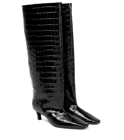 Shop Totême Croc-effect Leather Knee-high Boots In Black Croco