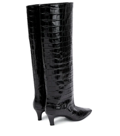 Totême Brown Croco-embossed Wide Shaft Tall Boots In Black Croco