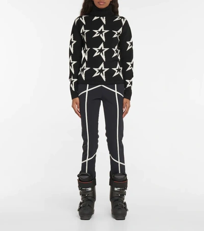 Shop Perfect Moment Star Dust Wool Turtleneck Sweater In Black/snow White Star