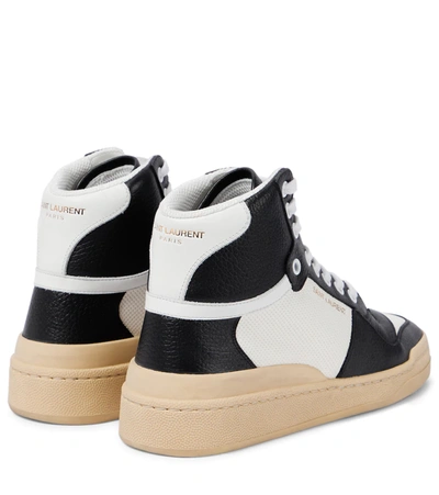 Shop Saint Laurent Sl24 High-top Leather And Mesh Sneakers In Blanc Optique/nero/b