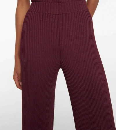 Shop Staud Nash High-rise Ribbed-knit Pants In Plum