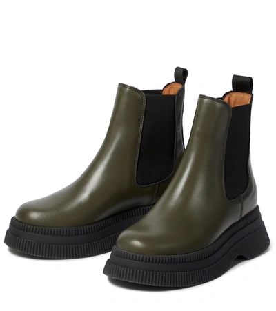 Shop Ganni Leather Chelsea Boots In Kalamata