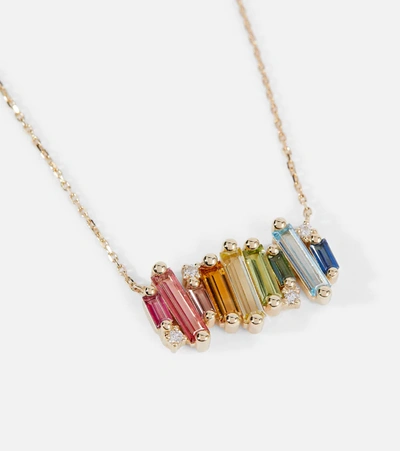 Shop Suzanne Kalan 14kt Gold Necklace With Diamonds And Gemstones In Rainbow
