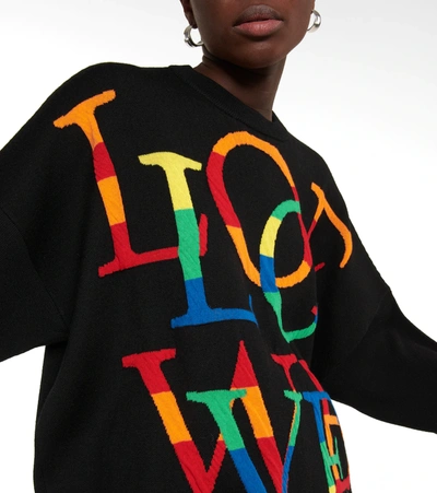 Shop Loewe Love Wool And Cotton Sweater In Black/multicolor