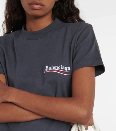 Shop Balenciaga Logo Cotton T-shirt In Dark Grey/white
