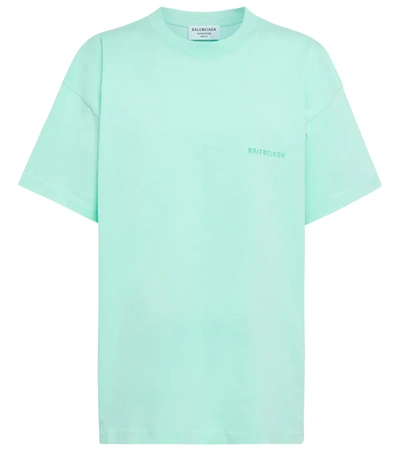 Shop Balenciaga Logo Cotton T-shirt In Mint