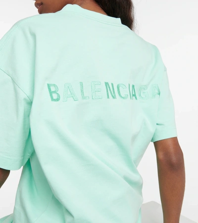 Shop Balenciaga Logo Cotton T-shirt In Mint