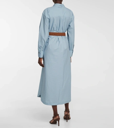 Shop Brunello Cucinelli Belted Cotton-blend Shirt Dress In Pale Blue