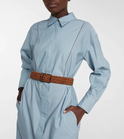 Shop Brunello Cucinelli Belted Cotton-blend Shirt Dress In Pale Blue