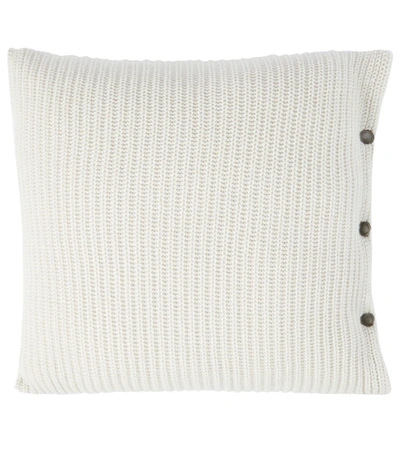 Shop Brunello Cucinelli Ribbed Cashmere Cushion In Warm White