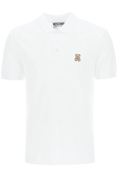 Shop Moschino Teddy Bear Embroidered Polo Shirt In White