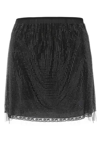 Shop Prada Embellished Tulle Skirt In Black