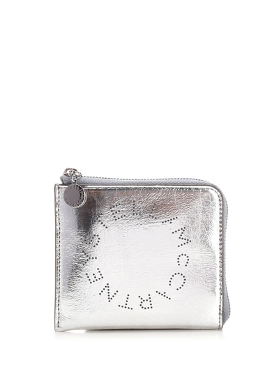 Shop Stella Mccartney Logo Detailed Zipped Cardholder In Silver