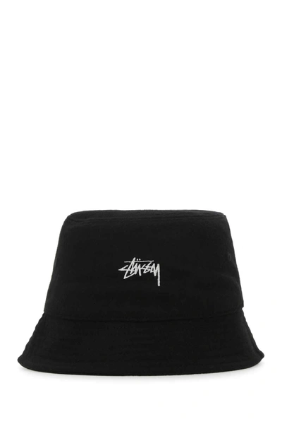 Shop Stussy Stüssy Melton Logo Embroidered Bucket Hat In Black