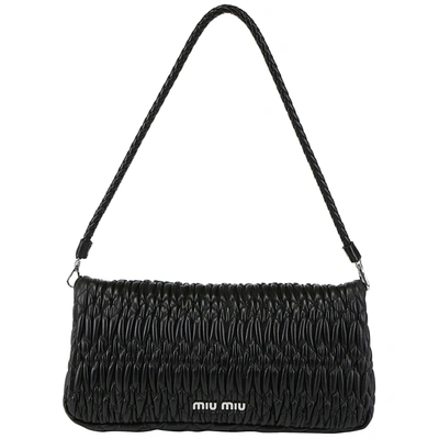 Shop Miu Miu Women's Leather Cross-body Messenger Shoulder Bag  Crystal In Black